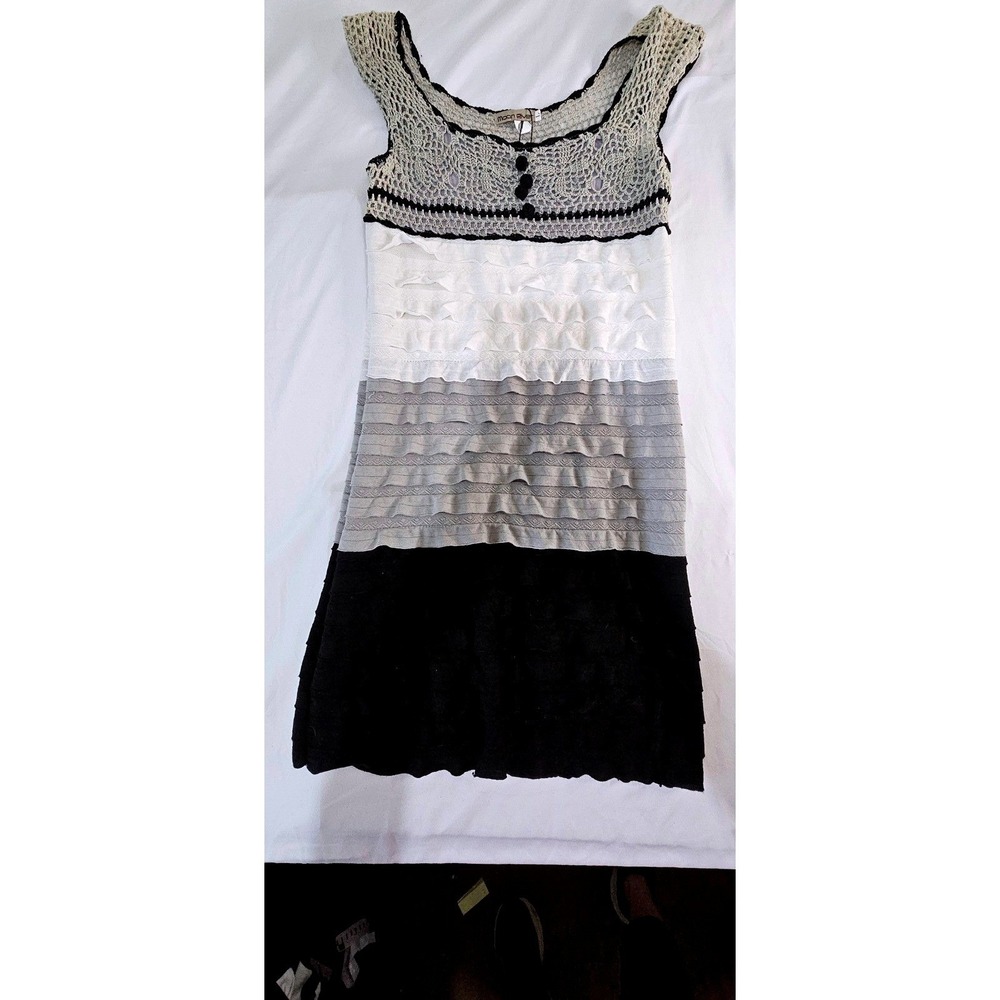 Moon River Womens Crochet Tiered Ruffle Mini Dress Colorblock Grey Black Large